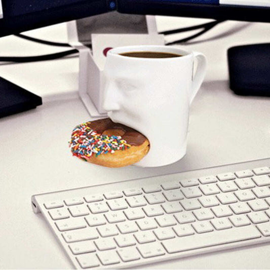 Face Design Ceramic Mug with Biscuit Pocket Holder