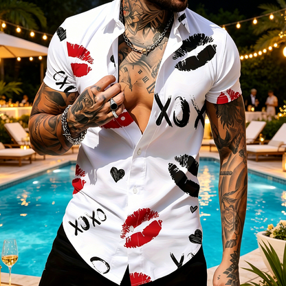 📢📢50% OFF !!⏰Men's Kiss Print Short-Sleeve Button-Up Shirt